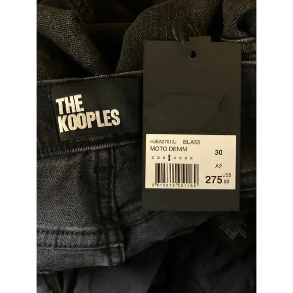 The Kooples Moto Jeans Slim Fit 90s Denim Dark Wash Black NWT Mens FR30